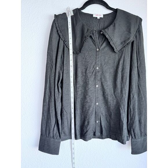 NWOT Goldie Lewinter Oversized Pilgrim Collar Button Down Long Sleeve T in Black - Picture 8 of 10